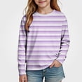 thumbnail image 2 of WAVSUF Kids Girls Tee, Long Sleeve Stripe Print Round Neck Fall Winter Daily T-Shirt Purple 7-8, 2 of 10