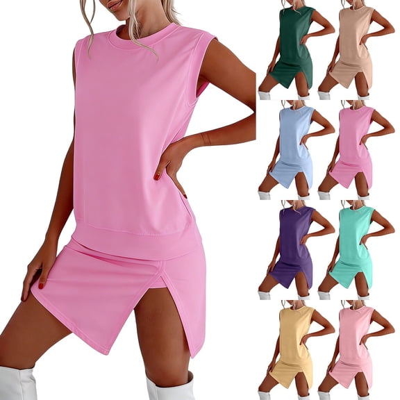 LINGLANG Women's 2 Piece Summer Outfit Casual Short Sleeve T-Shirt and Mini Shorts Set Solid Color Soft Cotton Tracksuit for Loungewear and Sports