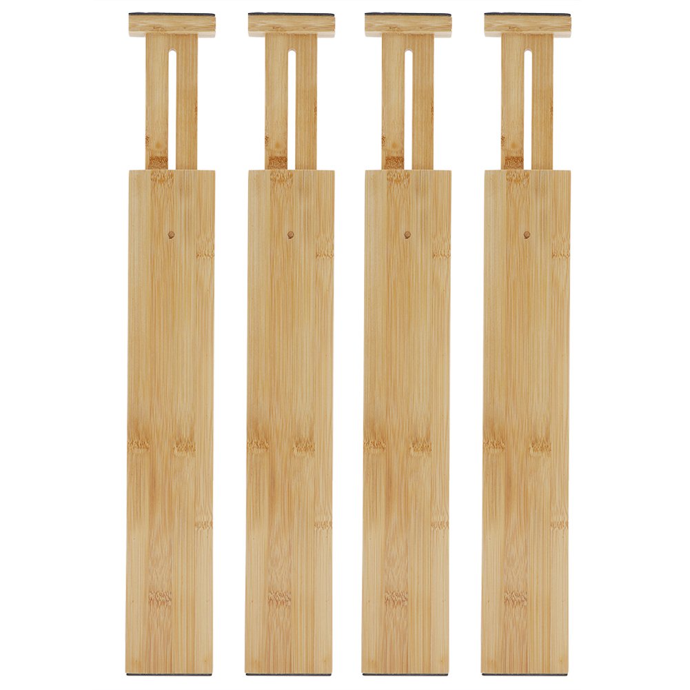 Sonew 4 Pcs Adjustable Extendable Bamboo Kitchen Drawer Divider