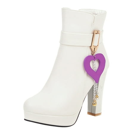

Thanksgiving Day Clearance Juebong Fashion Women Waterproof Platform Round Head High Heels Zipper Ankle Boots