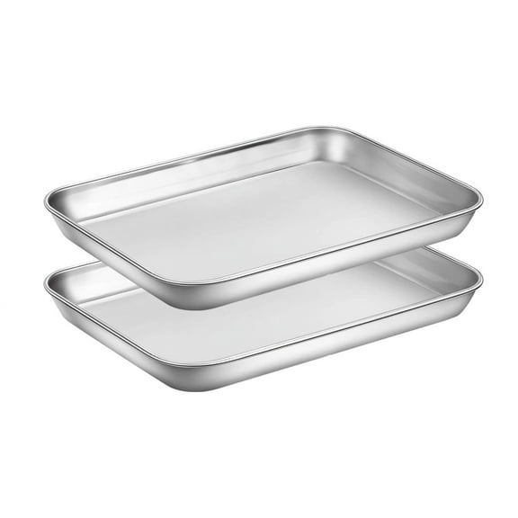 Stainless Steel Baking Sheet, Topboutique Cookie Sheet Bakeware Baking Pan Tray for Toaster Oven Size 9 x 7 x 1 Inch, Non Toxic & Healthy,Superior Mirror Finish & Easy Clean, Dishwasher Safe