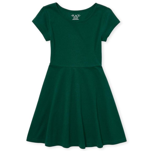 Vestido The Children's Place Skater de manga corta para niña, color verde, talla XS