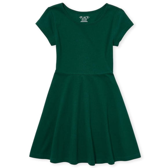 Vestido The Children's Place Skater de manga corta para niña, color verde, talla XS
