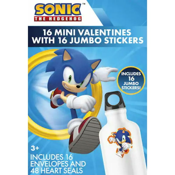 Sonic 16 Mini Valentines Cards with Jumbo Stickers