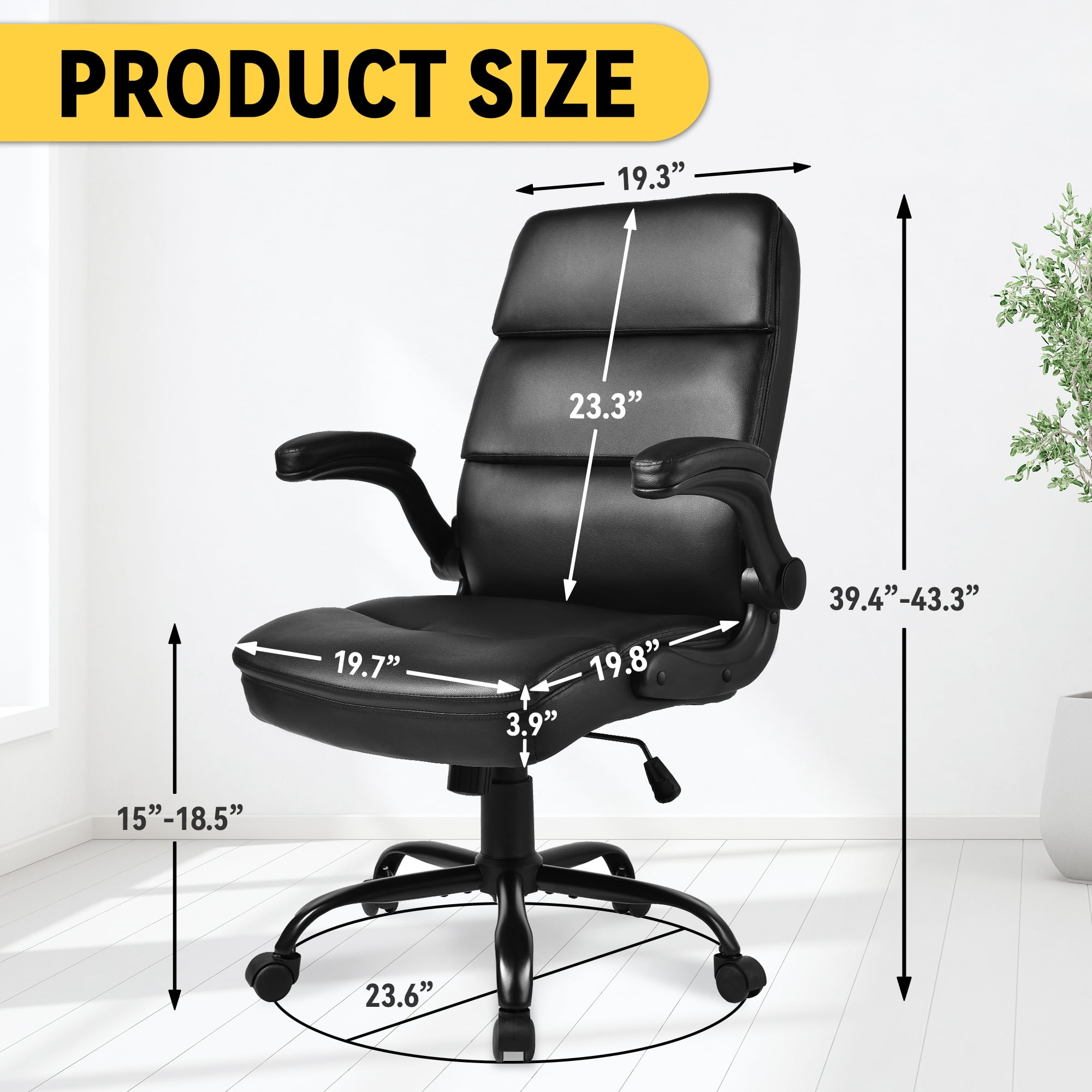 YEEZEE Office Chair with Ergonomic 3-Stage Support and High Back with Armrests,Office and Home