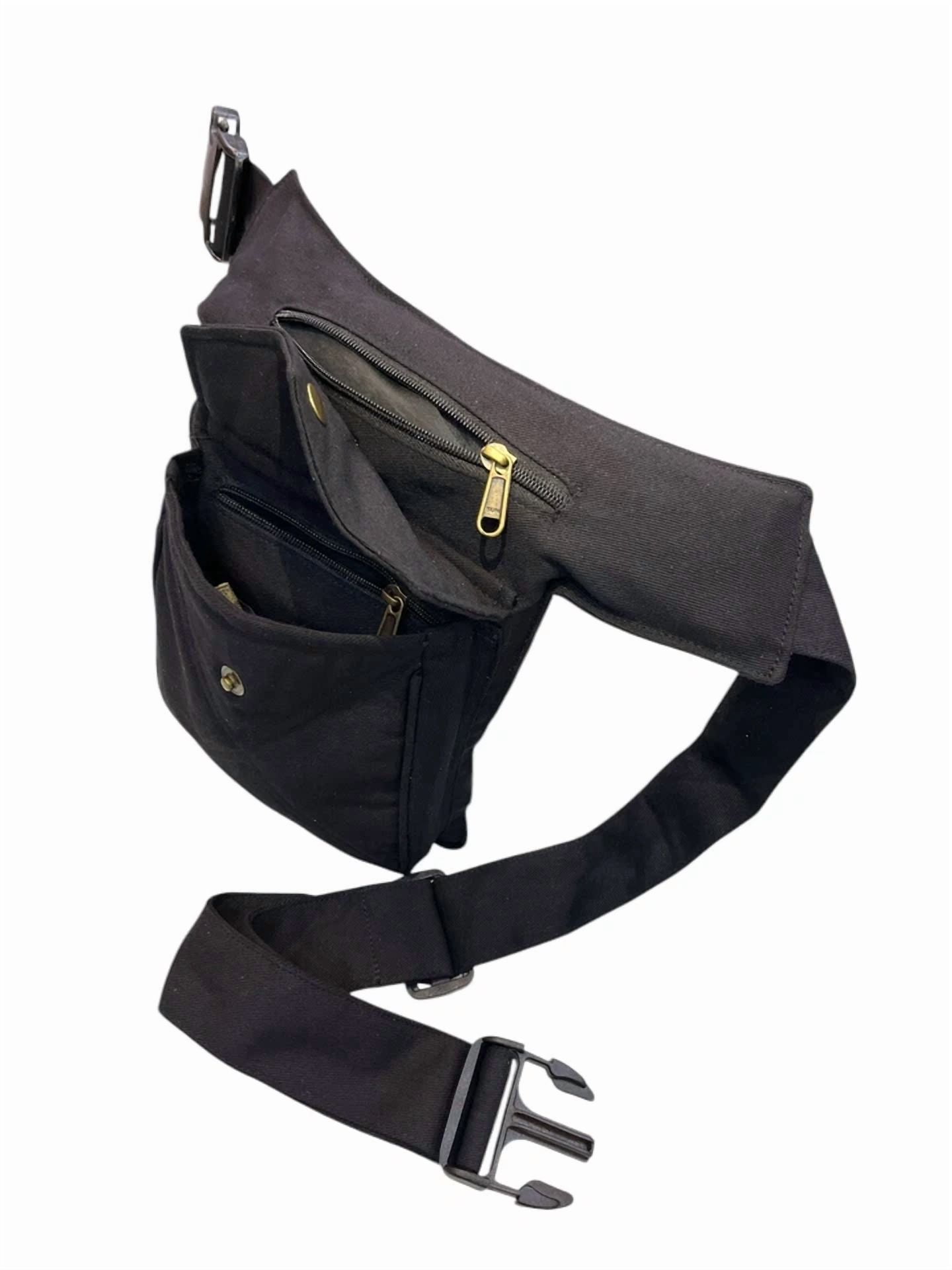 Narayani Crafts Unisex Fanny Pack Utility Waist Bag Cotton Canvas Hip Belt with Pouch Pockets