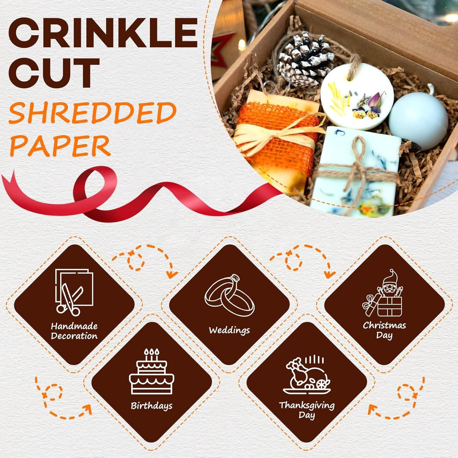 2LB  Crinkle Paper Filler, Brown Cut Shredded Paper for  Baskets Packaging Wrapping Cushion Stuffing Box Filler for Easter Christmas Wedding Birthday Bridesmaid
