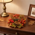 thumbnail image 6 of geerera Fall Mini Wreath Candle Ring with Maple Leaves & Berries, Artificial Harvest Accent for Pillar Candles, Rustic Tabletop Decor for Thanksgiving & Halloween, 6 of 7