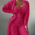 thumbnail image 4 of SELONE 2 Piece Outfits Pants Sets Lounge Sets for Women Casual Solid Vests Long Sleeve Overcoat Tops Long Pants Suits Pajamas 3-piece Set 34-Hot Pink S, 4 of 9