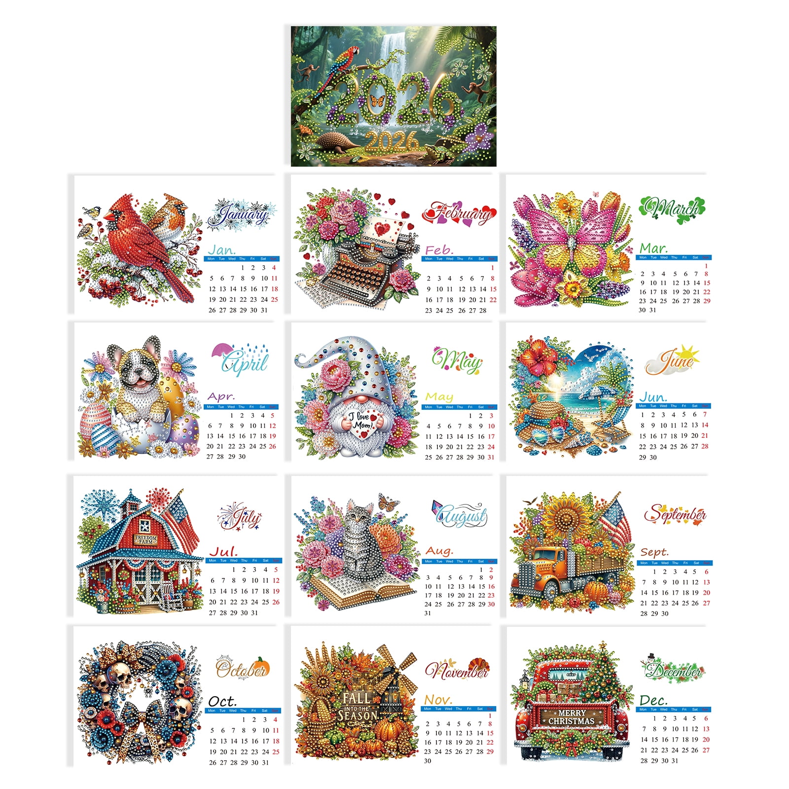 FLOPESN 2026 Desk Calendar DIY Diamond Painting Craft Kit – Complete Paper Calendar with Special Drills, Holiday Wreath & Gnome Themes for Home Office Decor-Waterfall