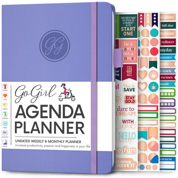 GoGirl Agenda Planificateur – Organisateur Coloré Non Daté Mensuel et Hebdomadaire pour Femmes, Journal pour Gestion du Temps et Productivité (Lavande)