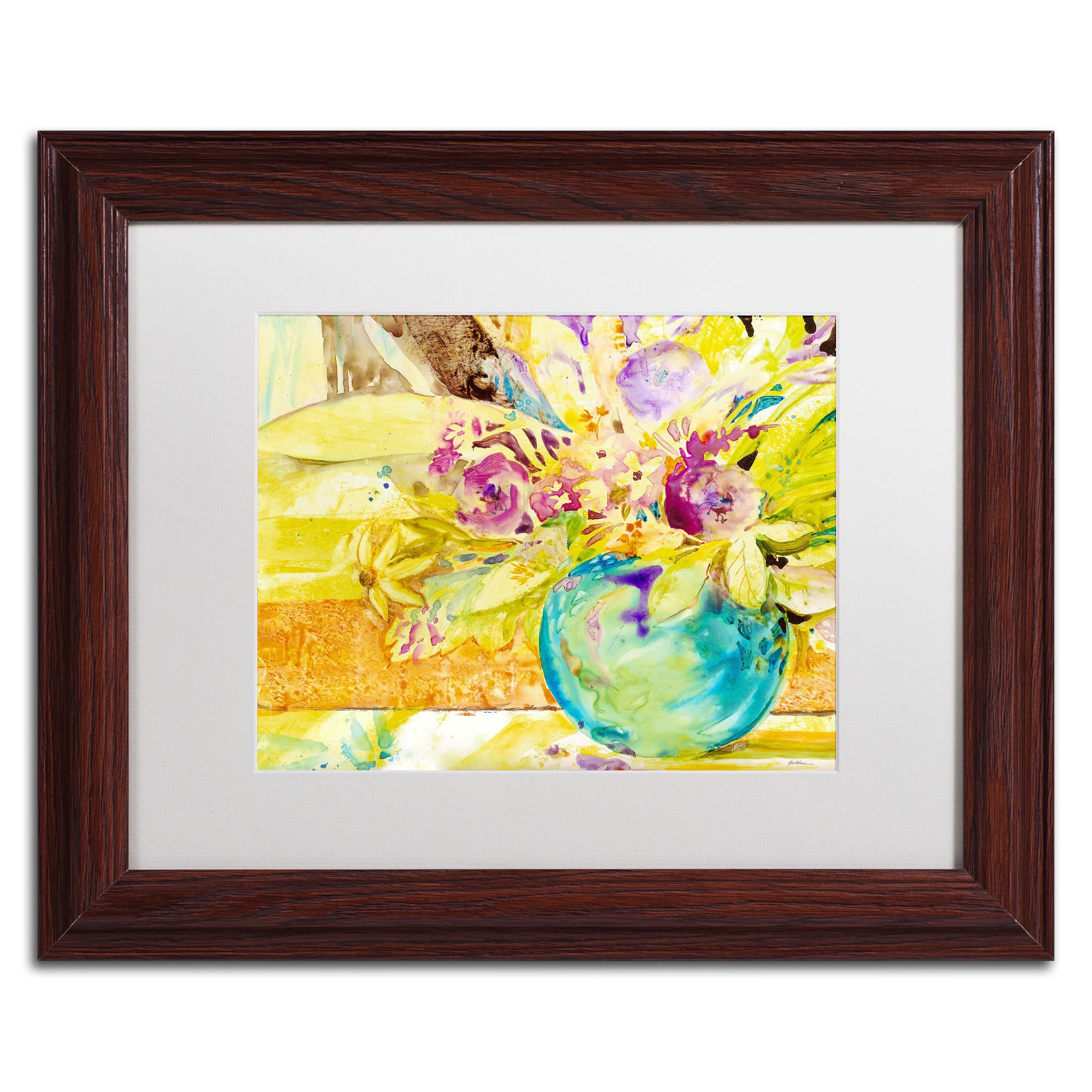 Trademark Fine Art "The Aqua Vase" Canvas Art by Sheila Golden, White Matte, Wood Frame