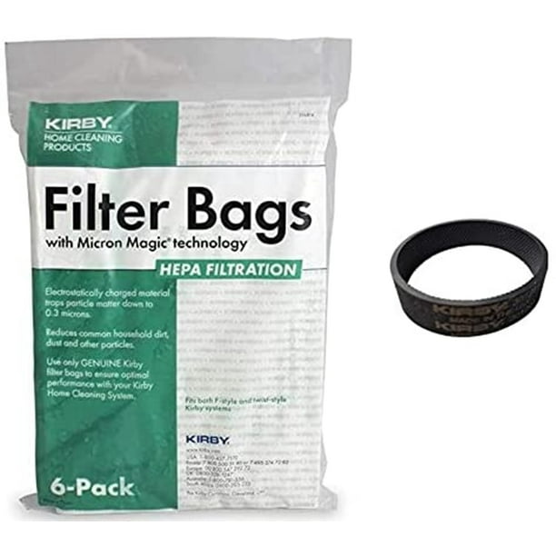 6 Genuine Kirby 204814 Micron Magic HEPA Bags + 1 Belt. Fits Avalir