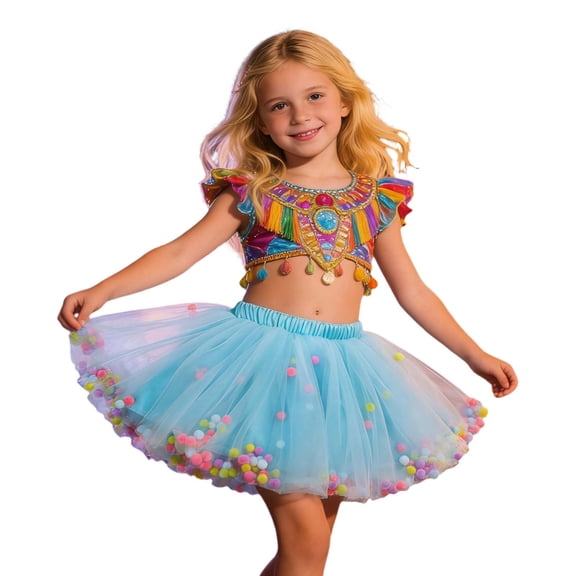 RMGVDSD Girls Ballerina Tutu Skirt Colorful Layered Tulle Skirts For Carnival Party Dance Performance Clothes Stylish Cute Skirt 3-4 Years