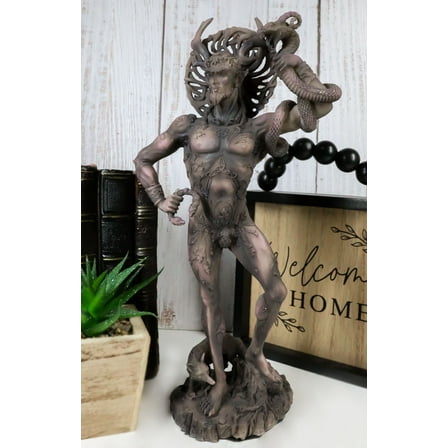 Celtic Shaman God Cernunnos The Horned God Holding Torc & Snake With Fox Statue