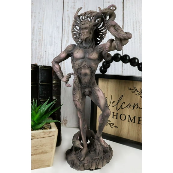 Celtic Shaman God Cernunnos The Horned God Holding Torc & Snake With Fox Statue