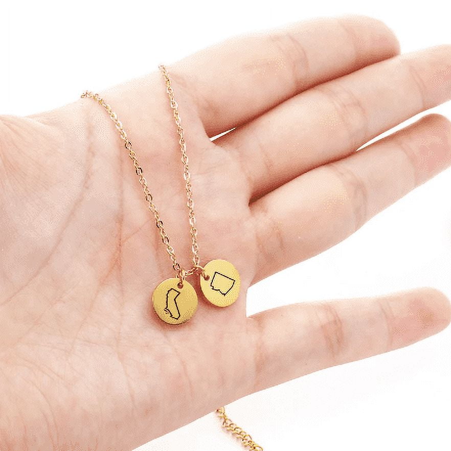 Personalized Long Distance Disc Necklace Engraving Round Jewelry Christmas Gift for Her