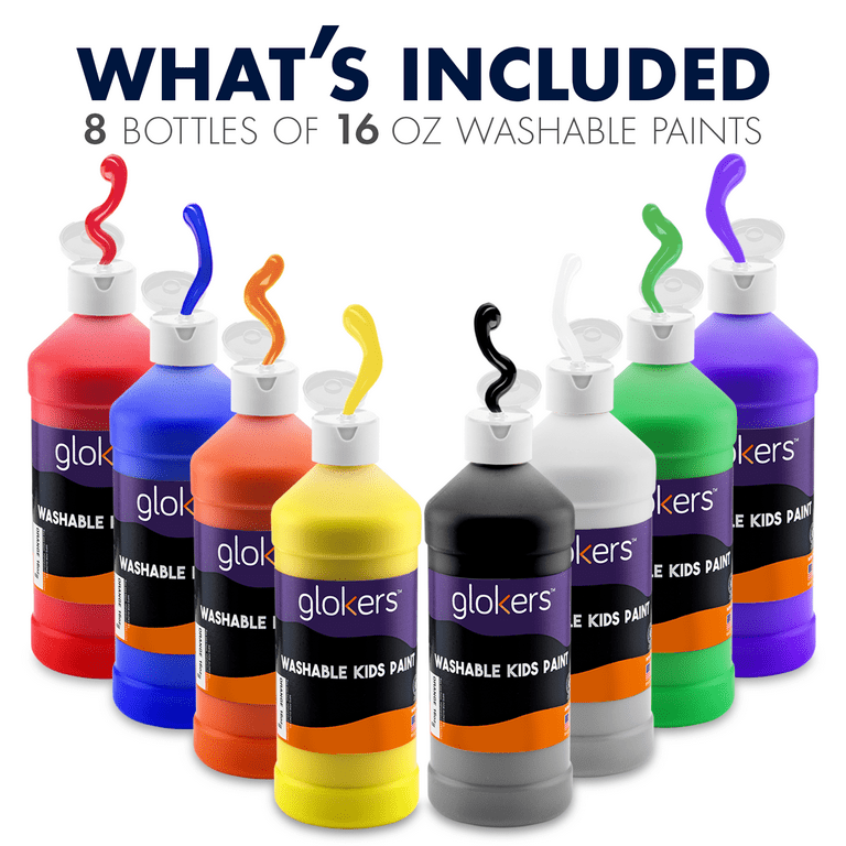Glokers 24 2 oz Color Washable Paint Set for Kids Mix of Tempera Fluorescent & Metallic