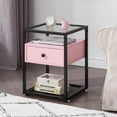 thumbnail image 1 of VECELO Tempered Glass Nightstand with Drawer, Glass Top End Table for Bedroom/Living room/Office, Pink, 1 of 8