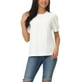 thumbnail image 4 of INSPIRE CHIC Women's Puff Sleeve Eyelet Tops Back Button Down Dressy Casual Ruffle Neck Blouses, 4 of 5