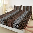 thumbnail image 3 of Homewish Cheetah Leopard Print Twin Sheet Sets, Brown Grey Fashion Stripes Twin Fitted Sheet, Teens Adult men Women Flat Sheet, Luxury Bedroom Decor, 3 Pieces, 3 of 7