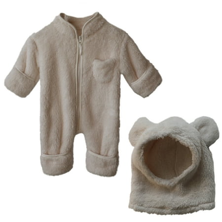 

Newborn Bear Warmer Snowsuit Cotton Fleece Romper Jumpsuit for Baby Girls Boys 73cm，G50825