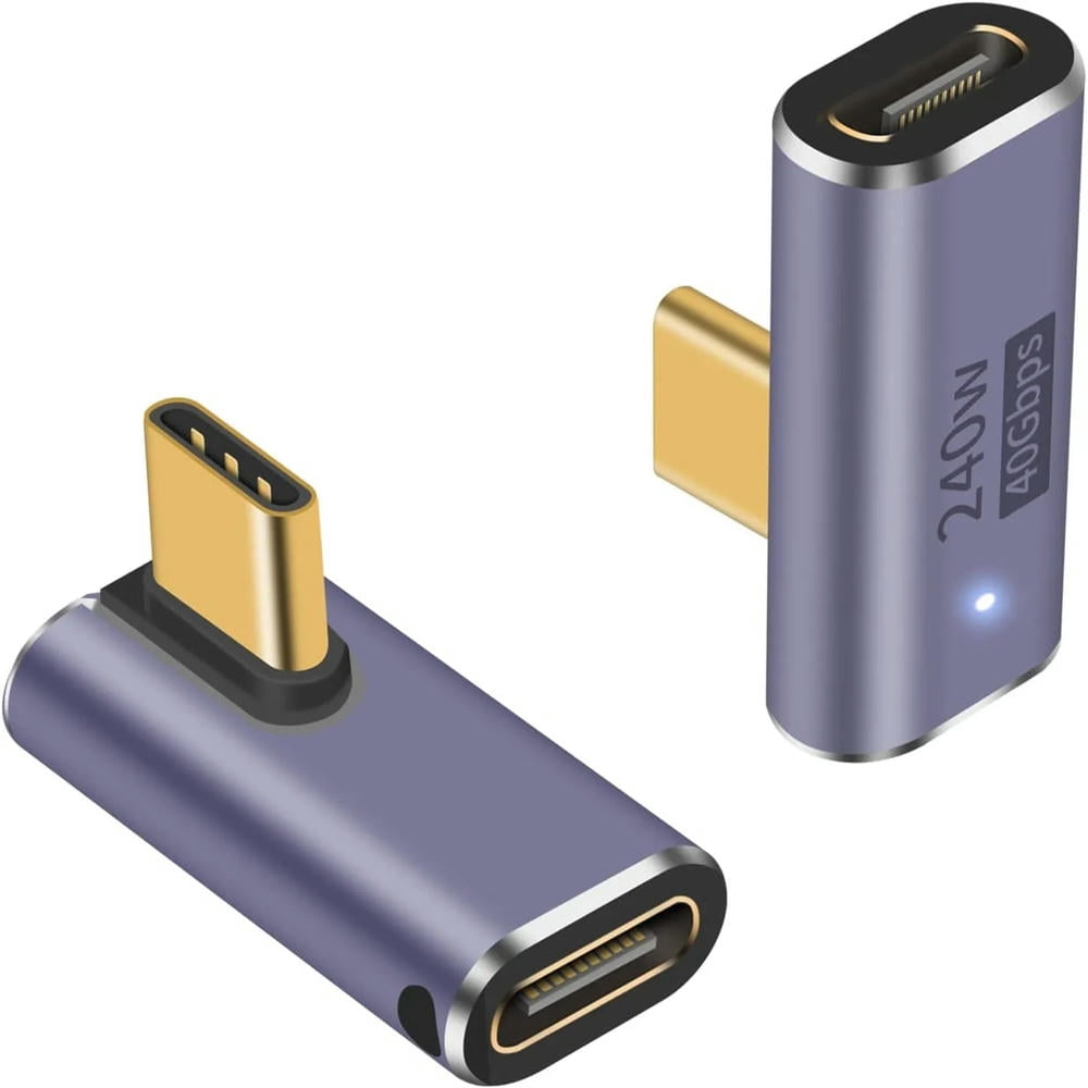 FOR 2pack 240W 90 Degree USB C Adapter 40Gbps, 8K USB C Male to USB C Female Type C Extender Adapter with LED Light for
