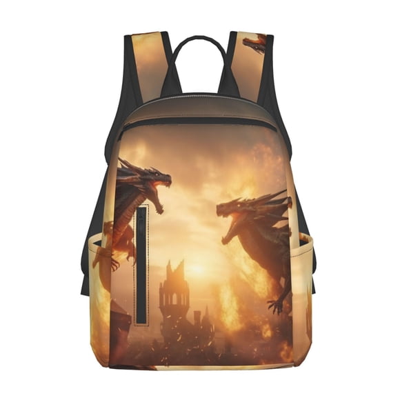 Saiise Castle Cool Fire Dragon Pattern Lightweight Backpack Durable Casual Twill School Travel Daypack for Men and Women