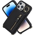thumbnail image 3 of iPhone 14 Pro Wallet Case with Card Holder, 4 Slots Shockproof Leather Case for Women & Men, Magnetic Kickstand Crossbody Zipper Phone Case - A+Black, 3 of 16