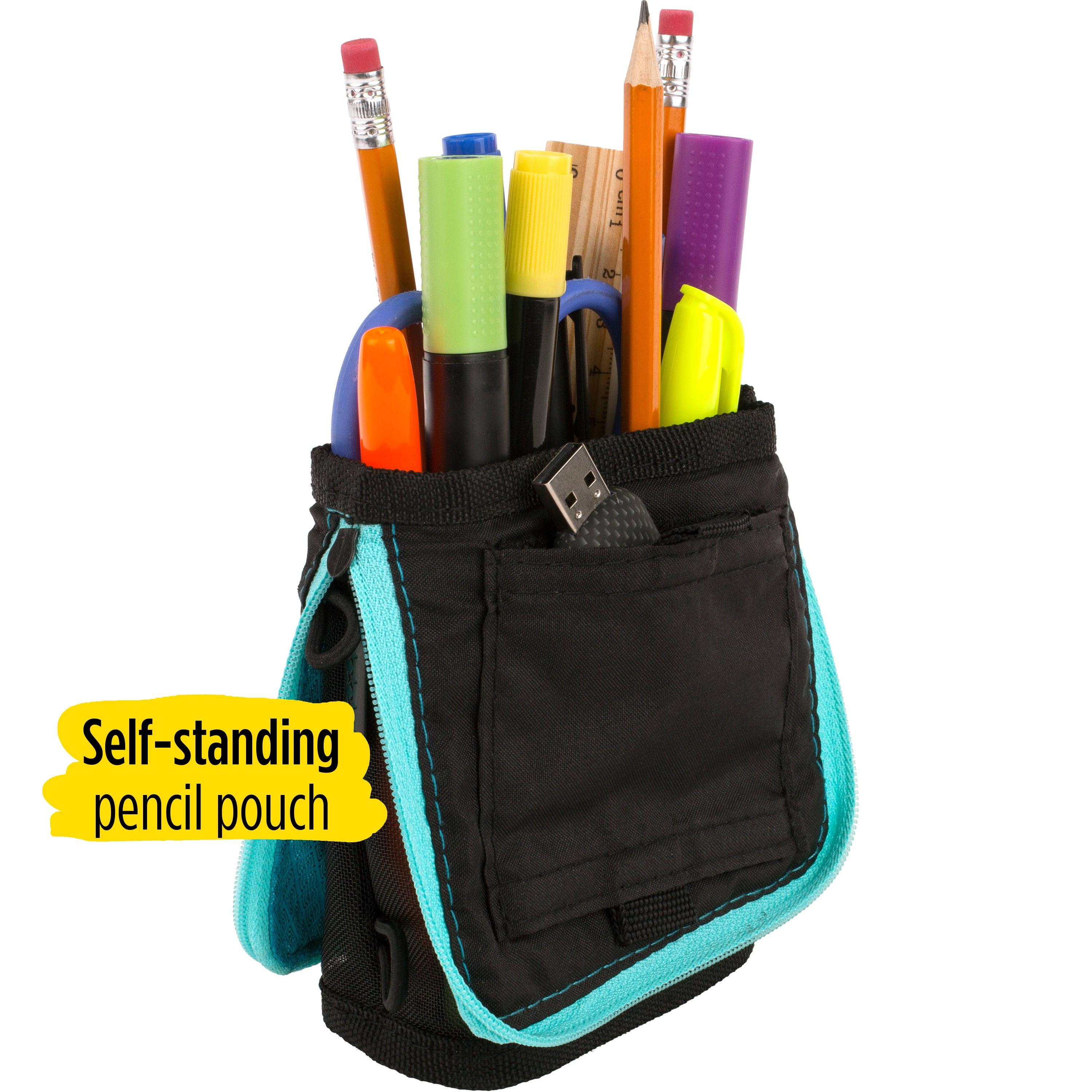 Five Star Pencil Pouch, Pen Case, Fits 3 Ring Binder, Stand 'N Store,  Black/Red (50516CE8)