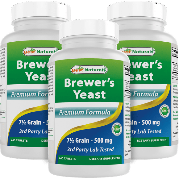 3 Pack Best Naturals Brewers Yeast 7-1/2 Grains with vitamin B1, Vitamin B2 and Niacin,500 mg,240 Tablets