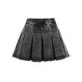thumbnail image 4 of GiLiling Girls Denim Pleated Skirts Elastic Waist Mini Skirt with Frayed Hem Casual Flared Skirt Summer Daily Wear (Black, 8-9 Years), 4 of 8