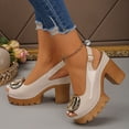 thumbnail image 4 of Dakaela Women's Open Toe Slingback Pumps Leather Chunky High Heel Sandals Platform Dating Party Wedding Dress Sandals Shoes Beige 6.5, 4 of 8