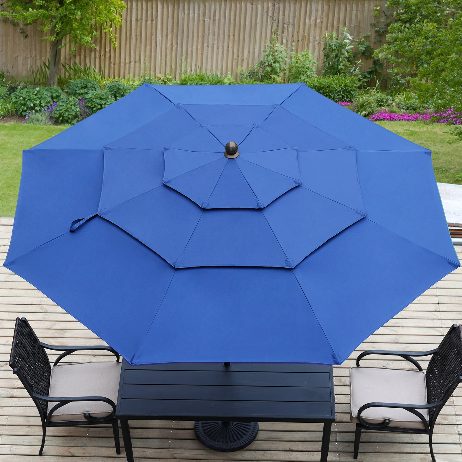 Aoodor 10ft 3-Tier Patio Umbrella, Outdoor Table Market Umbrella Tilt Adjustment and Crank
