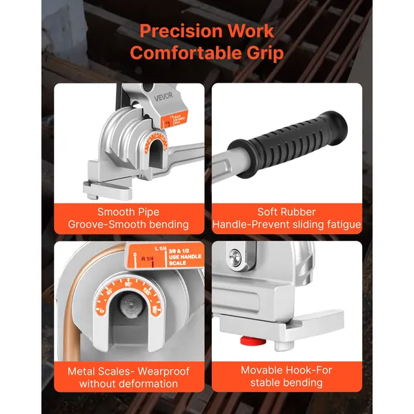 Pipe Tube Bender 1/4 3/8 1/2 OD 3 in 1 Manual 180 Degree Copper Aluminum Pipe Bending Tool for Automotive Repair HVAC Air Conditioning