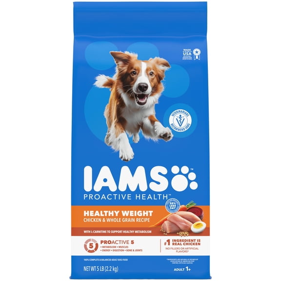 IAMS Proactive Health Healthy Weight Adult Chicken & Whole Grain Recipe Dry Dog Food, (4) 5 Lb Bags