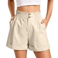 thumbnail image 2 of Utoimkio High Waist Button Shorts for Women Casual Paper Bag Waist Summer Shorts with Pockets, 2 of 7