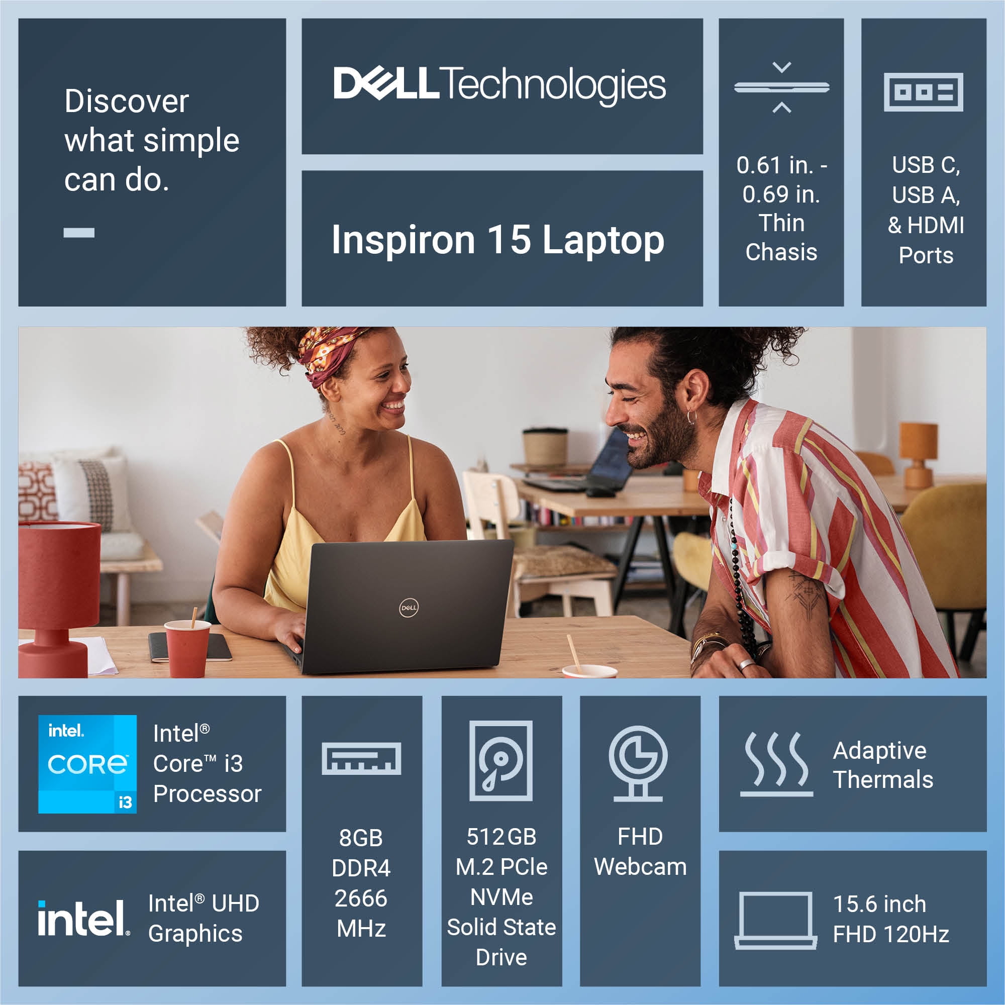 Dell Laptop Inspiron 15 3530 15,6 Pulgadas FHD Intel Core i3-1305U 8GB RAM 512GB NVMe SSD Negro Carbón Dell Laptop Inspiron 15 3530 15,6 Pulgadas FHD Intel Core i3-1305U 8GB RAM 512GB NVMe SSD Negro Carbón