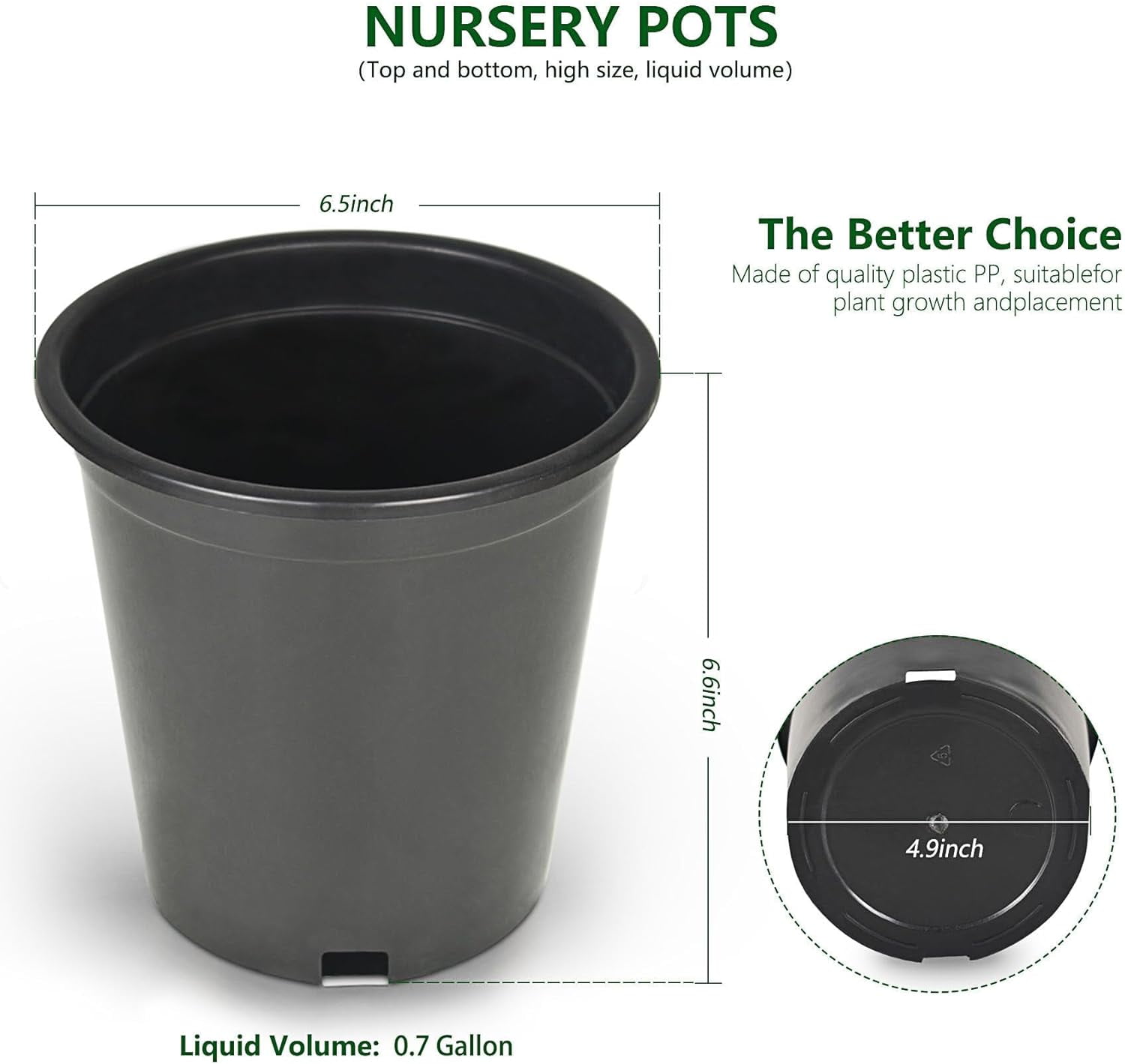 HOSTIC 10 Pack 3 Gallon Round Planter Nursery Pots, Flower Plant Container Injection Round Black