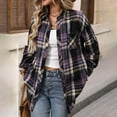 thumbnail image 2 of Womens Fall Outfits Fashion Clothes Shackets Flannel Plaid Button Down Long Sleeve Shirts Jackets Navy XL, 2 of 6