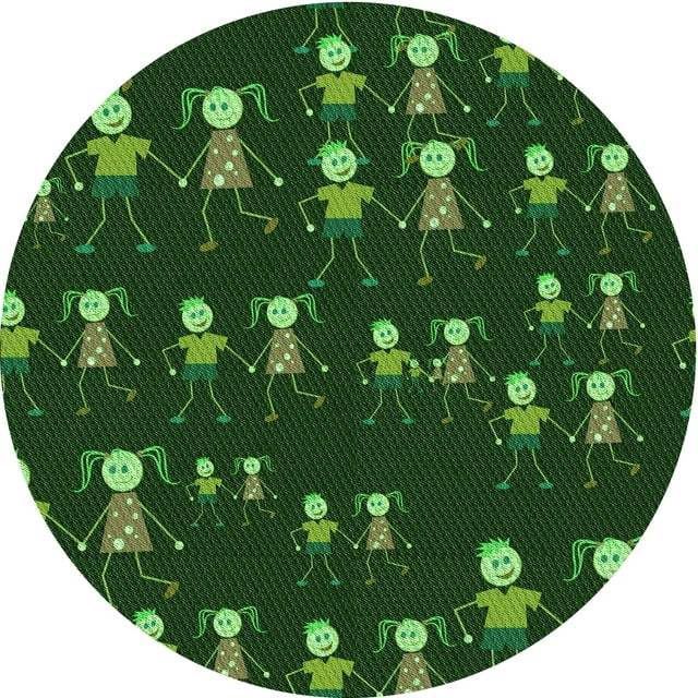 Ahgly Tapis Rond Lavable en Machine Intérieur Transitionnel Vert Lime Foncé, 4 Pieds Rond