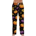 thumbnail image 2 of Halloween Lounge Pants for Men, Drawstring Sleep Bottoms with Psychedelic Rainbow Pumpkin & Star Print, Soft Lightweight Casual Trousers, Elastic Waist Pajama Leggings, 1 Pair Orange XXL, 2 of 7