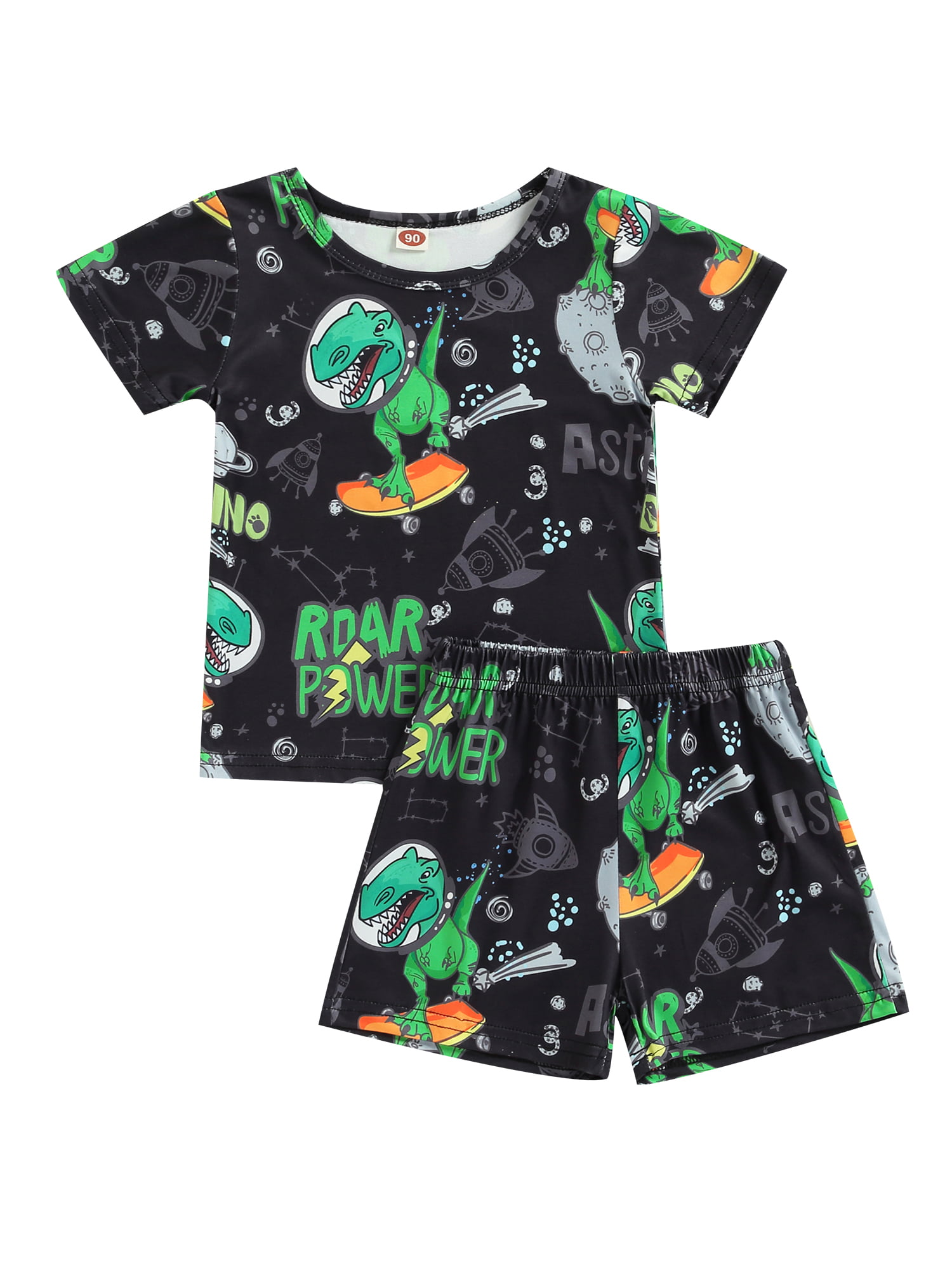 0-7T Toddler Kids Baby Boys Layette Sets Cartoon Dinosaur Camouflage Short Sleeve Shirt Pants Outfits Comfy Soft Pajamas 