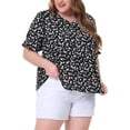 thumbnail image 1 of Women's Plus Size Tops for Women V Neck Floral Print Ruffle Short Sleeve Tiered Babydoll Blouses Black 1X, 1 of 6