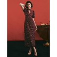thumbnail image 3 of Elegant Burgundy Ditsy Floral Keyhole Neck Puff Sleeve Maxi Dress, 3 of 7