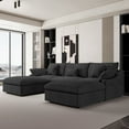 thumbnail image 2 of The Magic Home 5-Seater Cloud Modular U-Shaped Linen Sectional Sofa, Black, 2 of 13