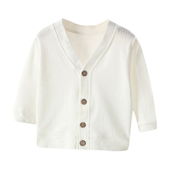 zbxnLI Newborn Baby Boys Girls Cotton Cardigan Button Closure Open Front Solid Color Casual Outerwear