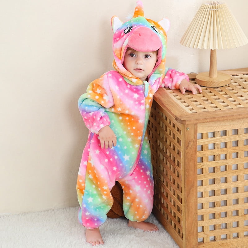 LOLANTA Baby Toddler Girls Unicorn One-piece, Infant Fleece Hooded Rompers, Double Way Zipper Closure 6 Months-3T