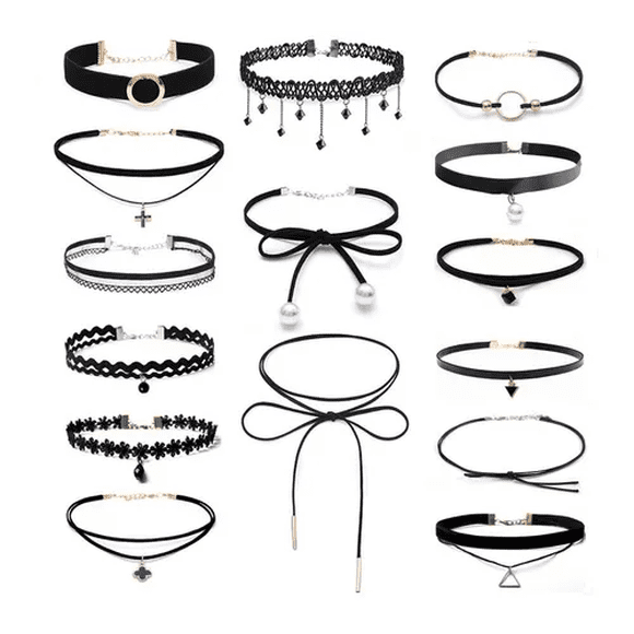 Gargantillas Choker Malubero Negro 15 piezas ajustable