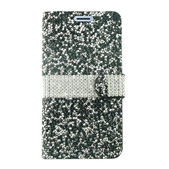 GSA Rock Bling Flip Wallet Case For Samsung Galaxy J3 (2018)/J337 - Black/Silver